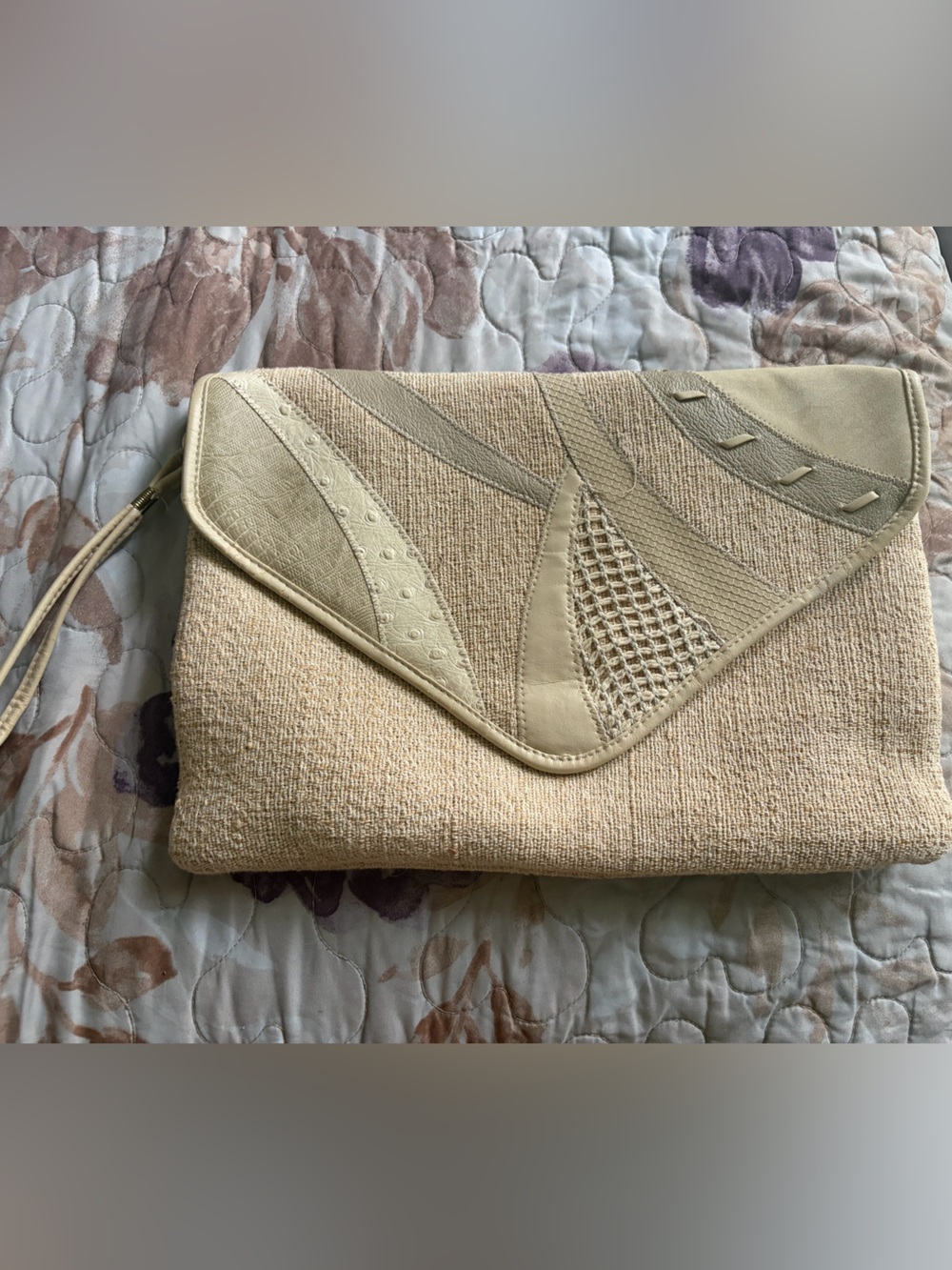 Large Beige Women's Envelope Clutch Bag